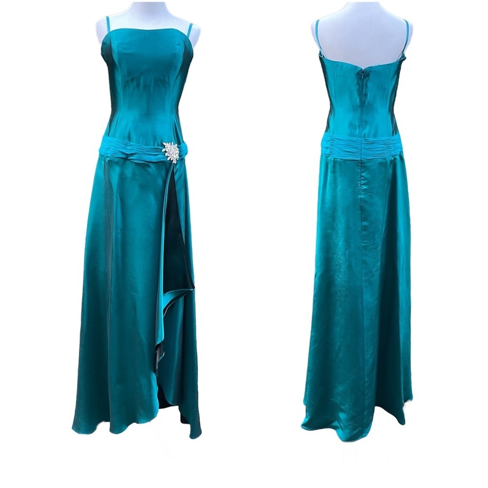 Jovani teal silk taffeta strappy prom dress size 6